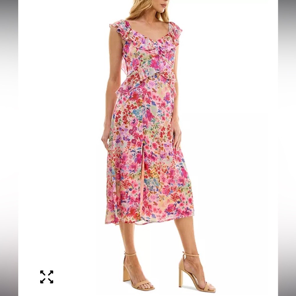 Crystal Doll Boho‎ Floral Ruffle Midi Dress- Medium
